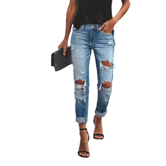Damen Destroyed Boyfriend Jeans im lässigen Stil mit hohen Rissdetails