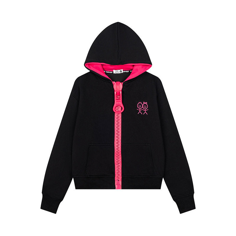 Damen Kapuzen-Sweatjacke mit übergroßem Reißverschluss und minimalistischer Stickerei Shop Nory