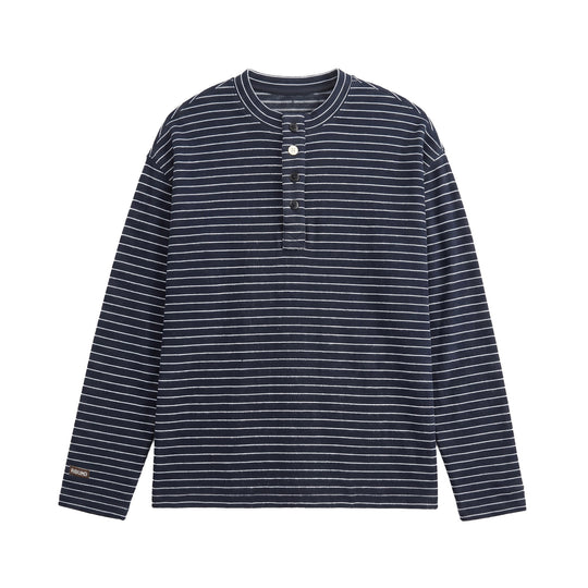 Herren Feinstrick-Henleyshirt mit kurzem Knopfleiste und horizontalem Streifenmuster Shop Nory