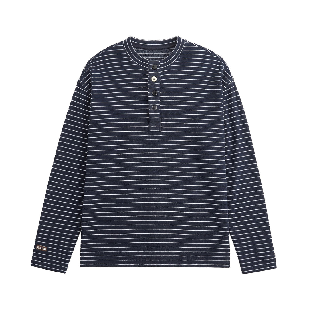 Herren Langärmeliges Henley-Shirt aus Feinstrick mit Streifenstruktur Shop Nory
