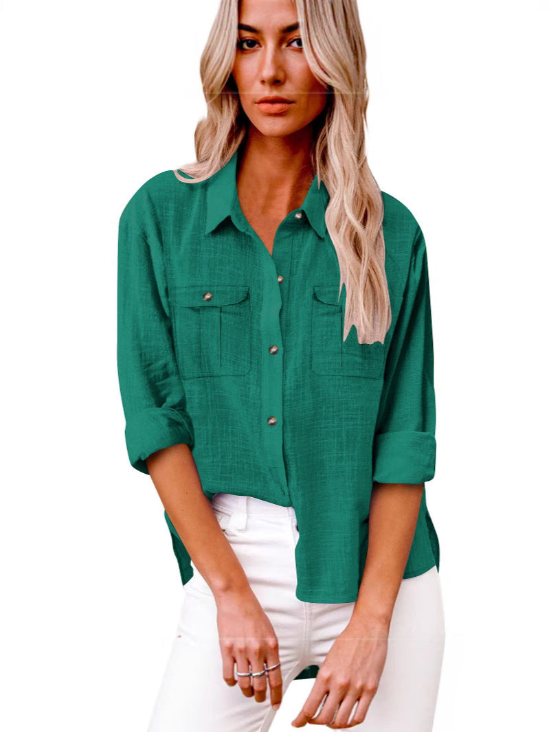 Damen Leichte Oversize-Hemdbluse aus Baumwollmischung mit Brusttaschen Shop Nory