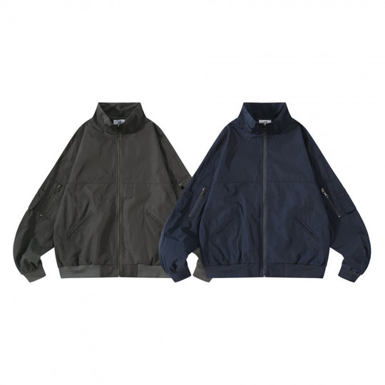 Unisex Kastige Utility-Bomberjacke mit Stehkragen, Reißverschluss und Ärmel-Taschen Shop Nory