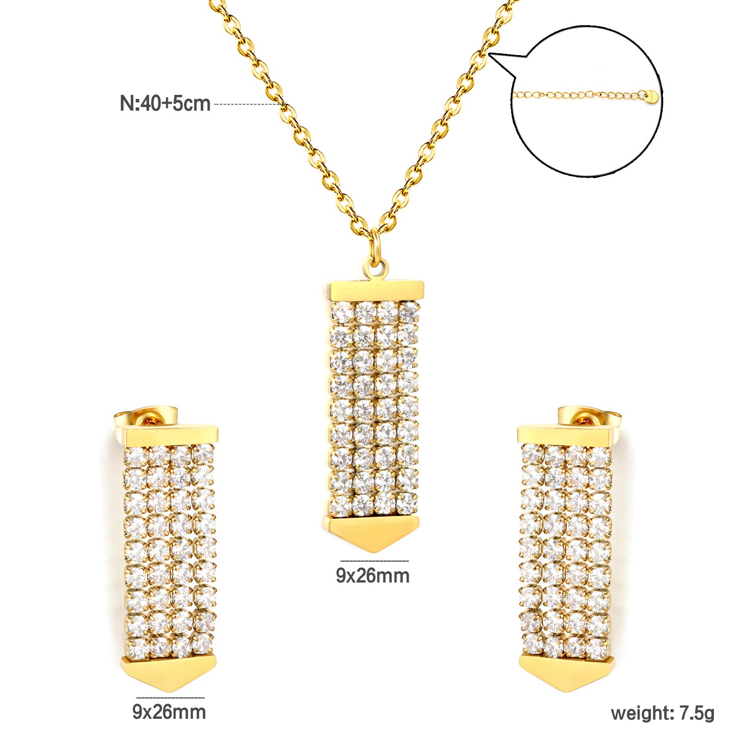 Damen Schmuckset mit elegantem Kristallanhänger und passenden Ohrsteckern Shop Nory