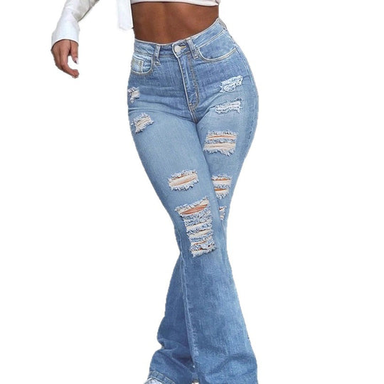 Damen hochtaillierte zerrissene Flared-Jeans mit formendem Komfortbund Shop Nory