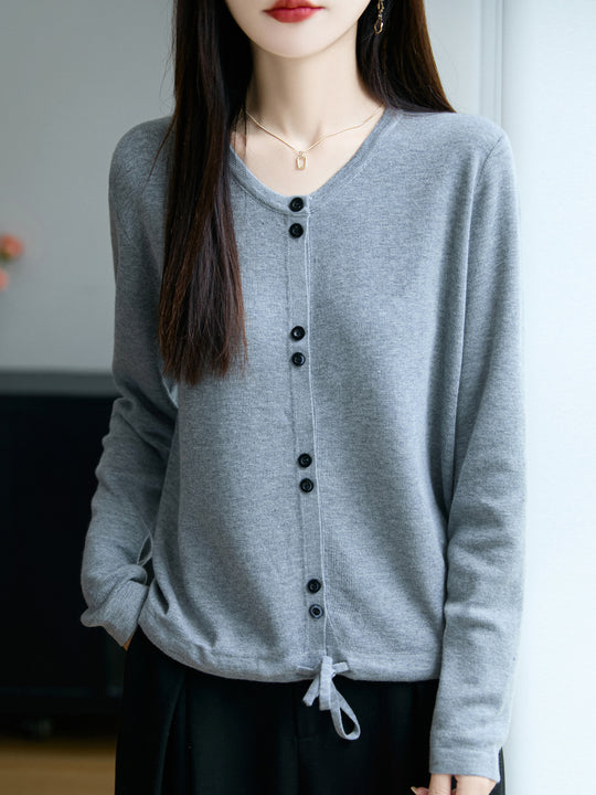 Damen Leichter Feinstrick-Knopfleisten-Cardigan mit Rundhalsausschnitt Shop Nory