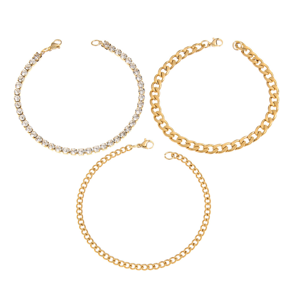 Damen Armband-Set mit funkelnden Strasssteinen und modischem Gliederdesign Shop Nory