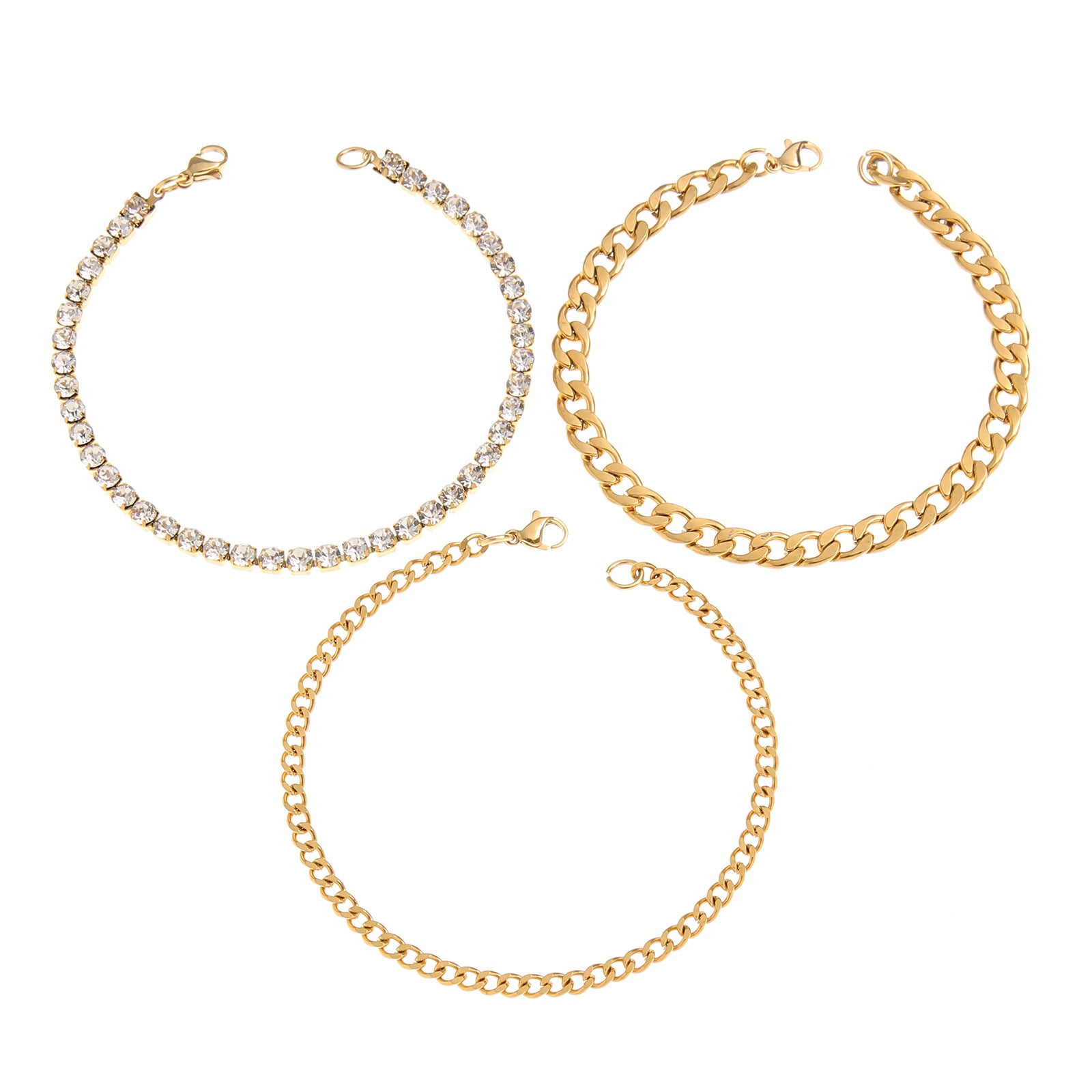 Damen Armband-Set mit funkelnden Strasssteinen und modischem Gliederdesign Shop Nory
