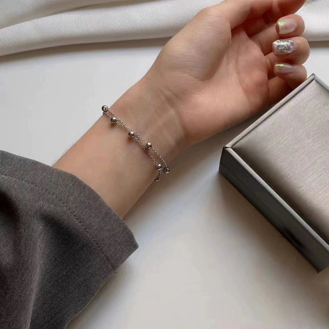Damen Minimalistische Doppelstrang Ball Armband Shop Nory