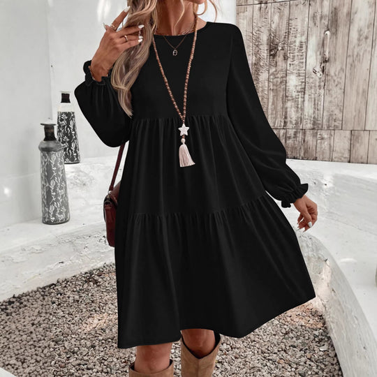 Damen Lockeres Midikleid im Stufenlook mit geraffter Taillenpasse und Rüschenbündchen Shop Nory