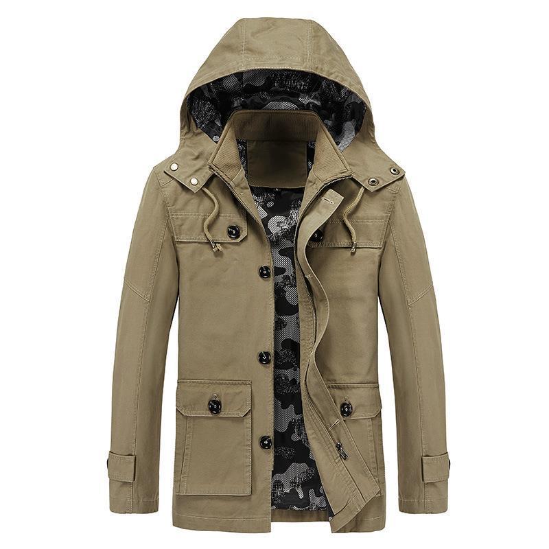 Herren Canvas-Fieldjacke mit Kapuze, multifunktionalen Taschen und Camouflage-Futter Shop Nory