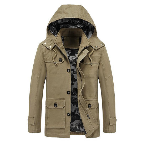 Herren Canvas-Fieldjacke mit Kapuze, multifunktionalen Taschen und Camouflage-Futter Shop Nory