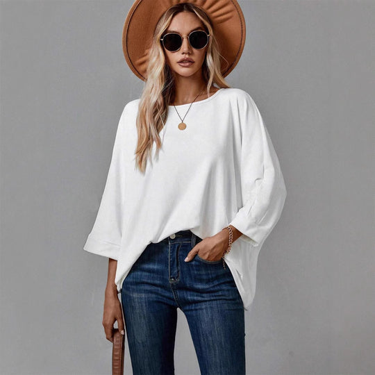 Damen Oversize Tunika‑Bluse mit U‑Boot‑Ausschnitt und dreiviertelärmeln Shop Nory