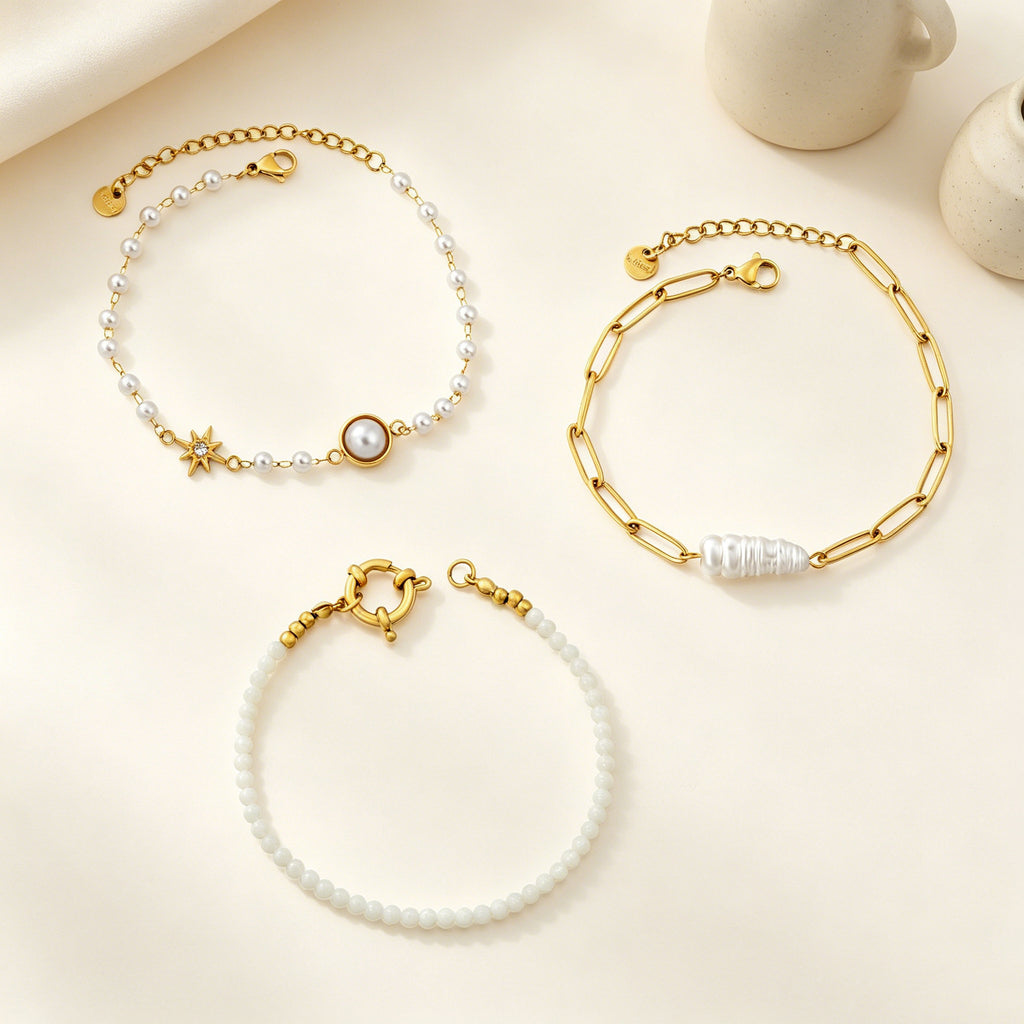 Damen Armband mit farbigen Natursteinen und goldplattierten Akzenten Shop Nory
