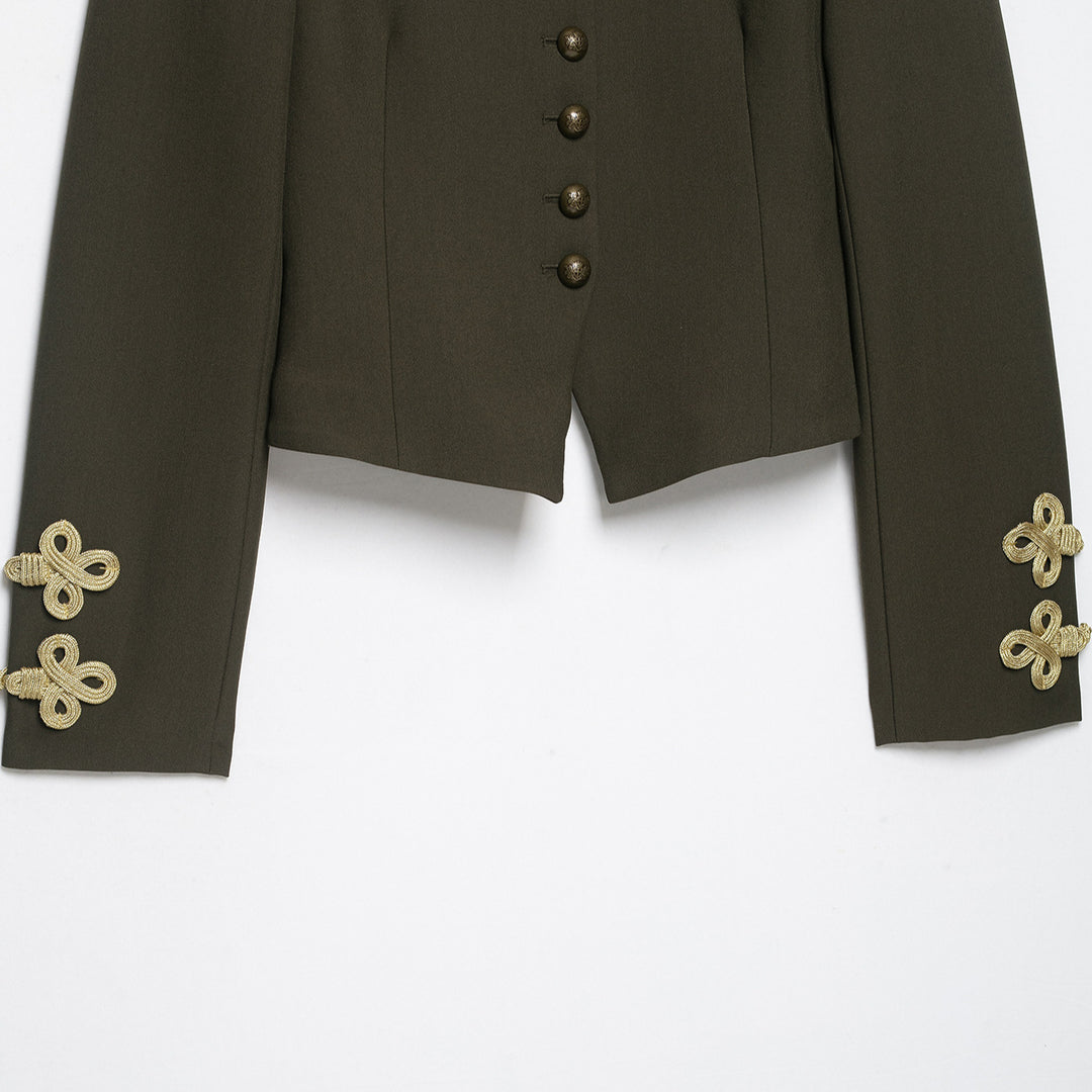 Damen Cropped Militärjacket mit Stehkragen, goldener Schulterkordel und Zierknopfleiste Shop Nory