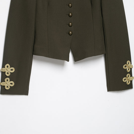 Damen Cropped Militärjacket mit Stehkragen, goldener Schulterkordel und Zierknopfleiste Shop Nory