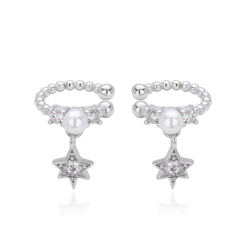 Damen Ohrringe aus 925er Sterlingsilber mit Zirkon-Sternen und Perlen Shop Nory