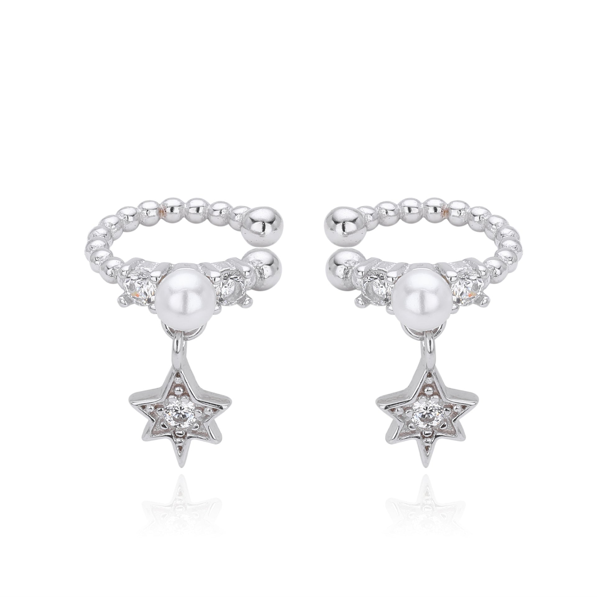 Damen Ohrringe aus 925er Sterlingsilber mit Zirkon-Sternen und Perlen Shop Nory