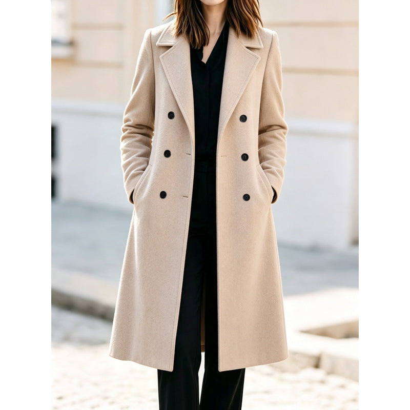 Damen Klassischer Doppelreihiger Wollmix-Mantel mit konturierter Taille Shop Nory