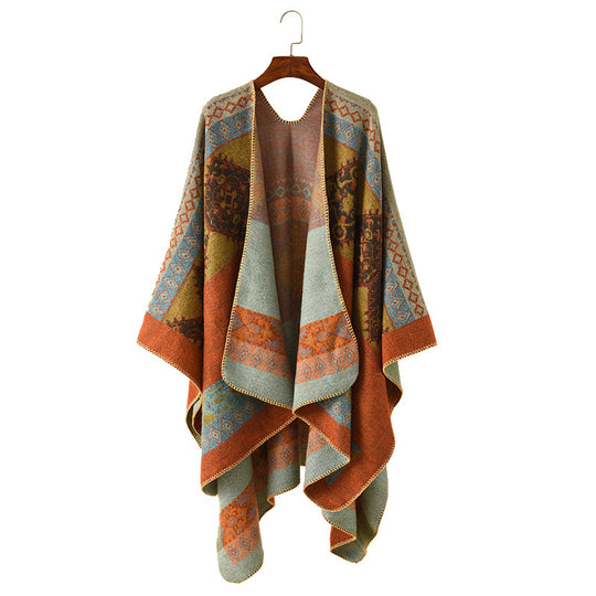 Damen Oversize Strickponcho mit folklorischem Jacquardmuster Shop Nory