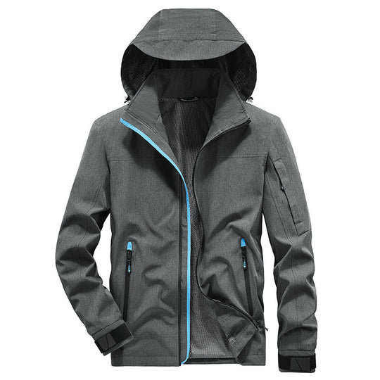 Herren Atmungsaktive Softshell-Outdoorjacke mit Kapuze, verschweißten Reißnähten und Ärmel-Tasche Shop Nory