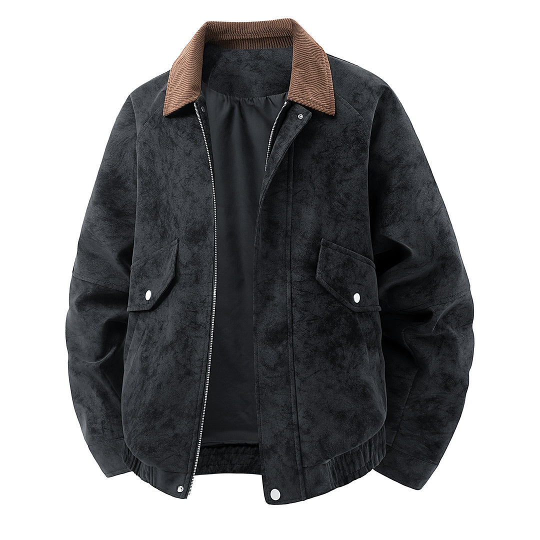 Herren Kurze Wildleder-Bomberjacke mit Cordkragen Shop Nory