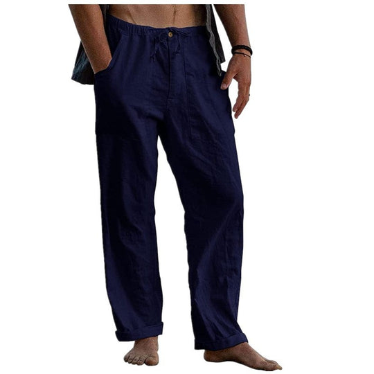 Herren lockere Leinenhose mit Gummibund und aufgesetzten Seitentaschen Shop Nory