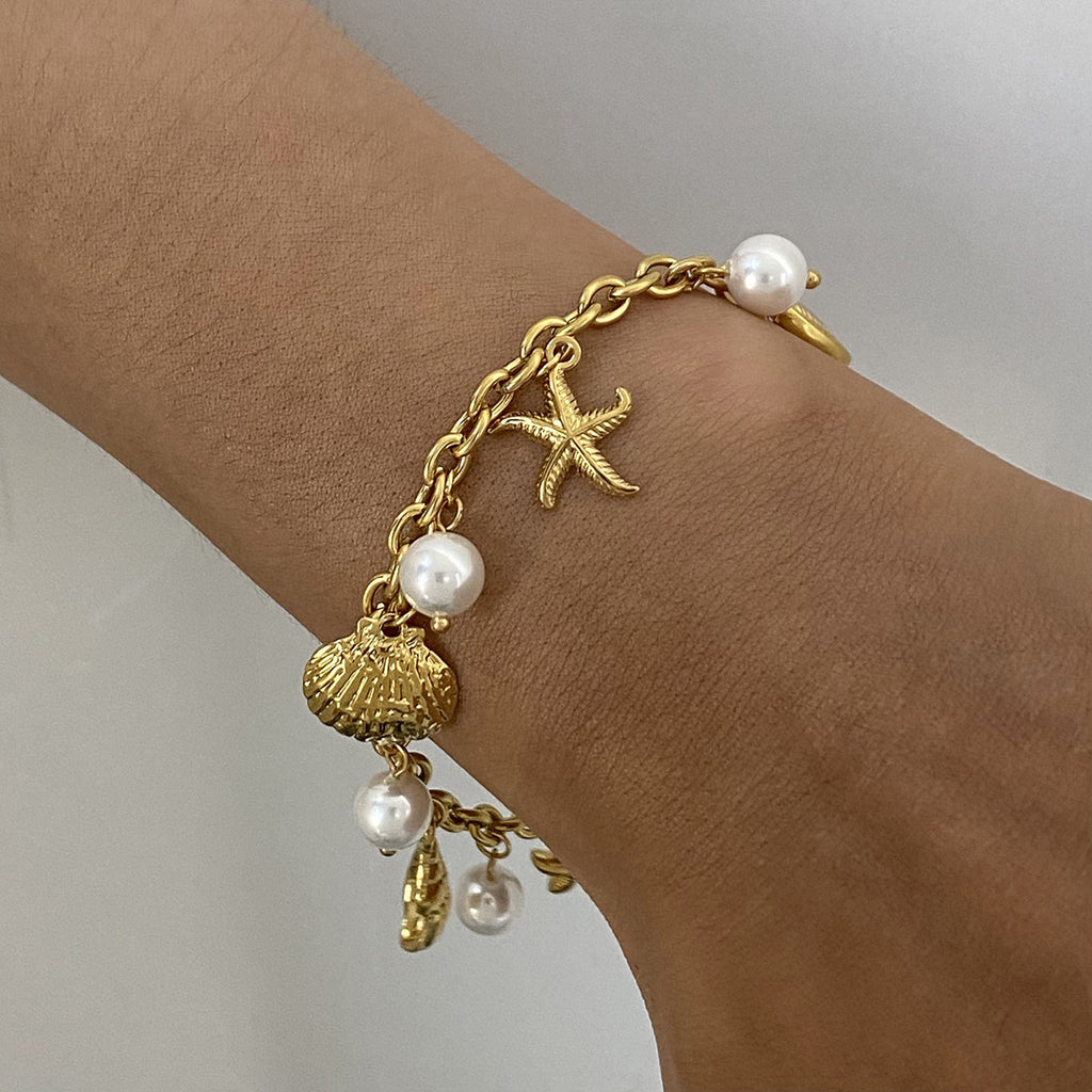 Damen Fußkettchen mit maritimen Muschelmotiven und hypoallergener Edelstahlverarbeitung Shop Nory