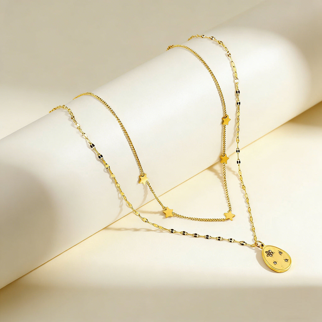 Damen mehrlagige Halskette mit Sternenanhängern und eleganter goldplattierter Oberfläche Shop Nory