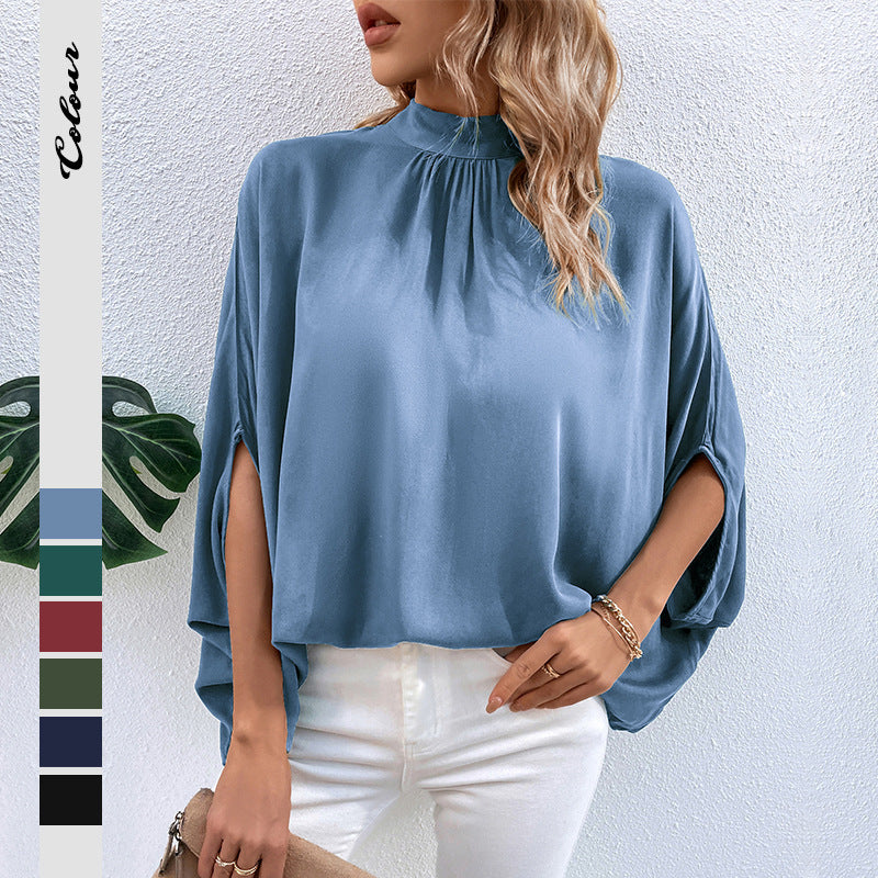 Damen Elegante Bluse mit Stehkragen und Seitenschlitzen Shop Nory