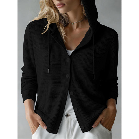 Damen Kapuzen-Strickjacke mit Waffelstruktur und Knopfleiste Shop Nory
