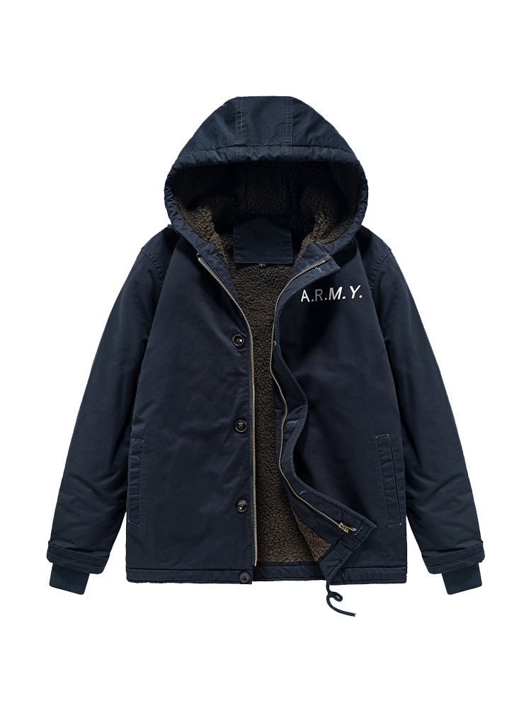 Herren Military-inspirierte Thermo-Kapuzenjacke mit Teddy‑Sherpa‑Futter und Kordelzug Shop Nory