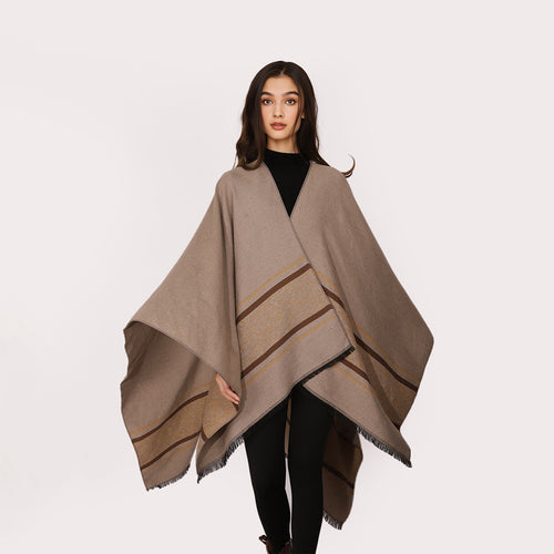 Damen Kimono-Cape im Wickelstil mit Animalbordüre und Fransenabschluss Shop Nory