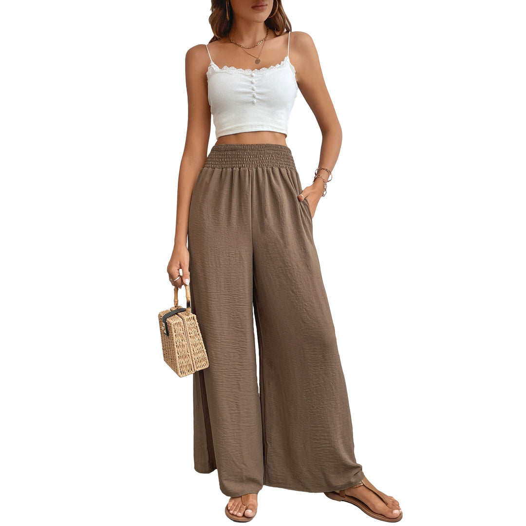 Damen Palazzo-Hose mit hohem, elastischem Rüschenbund und Eingrifftaschen Shop Nory