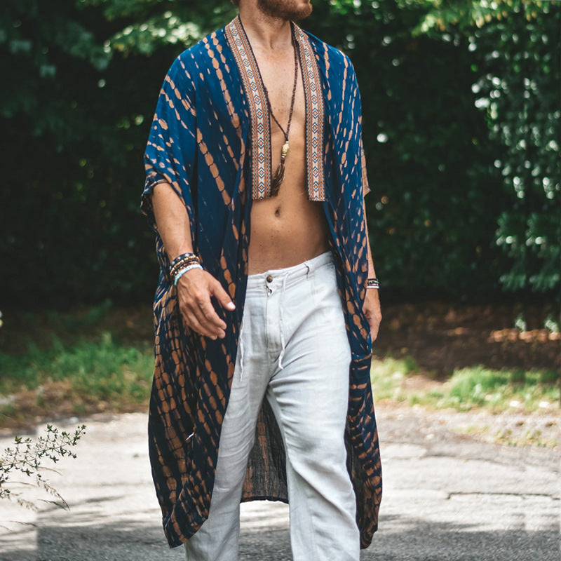 Herren Langer Batik-Kimono aus leichter Viskose mit Ornamentbesatz Shop Nory