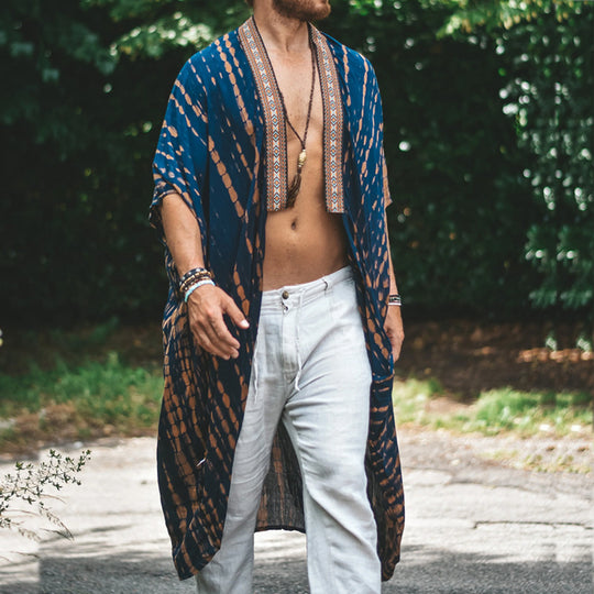 Herren Langer Batik-Kimono aus leichter Viskose mit Ornamentbesatz Shop Nory