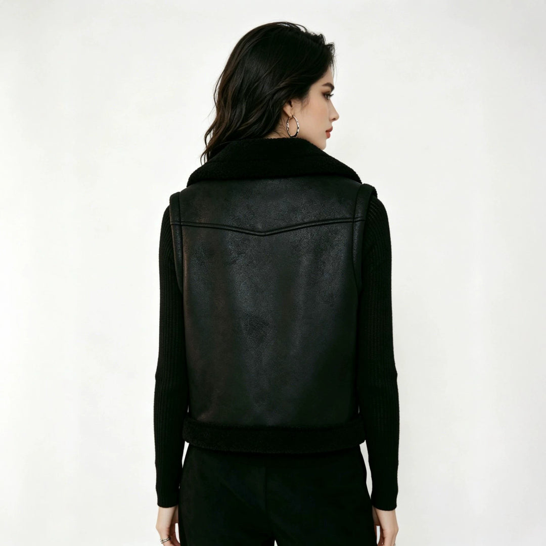 Damen Lederweste mit Teddyfutter und Taillengürtel Shop Nory