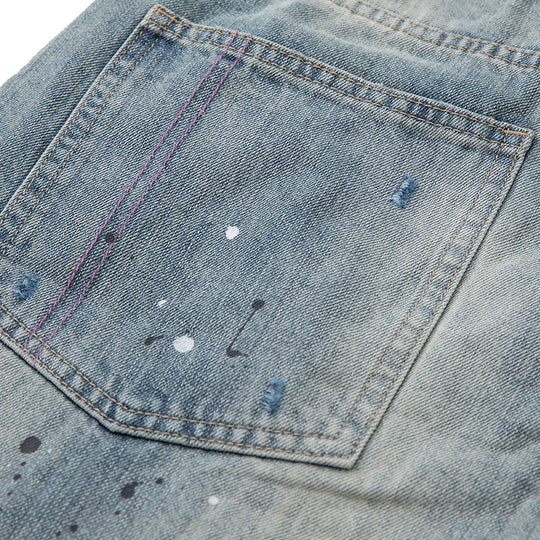 Damen Baggy-Jeans mit hoher Taille, verkürztem Bein und Lackspritzern Shop Nory