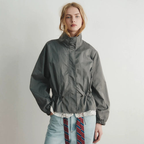 Damen Oversize-Windjacke mit hohem Stehkragen, Tunnelzug-Taille und elastischen Bündchen Shop Nory