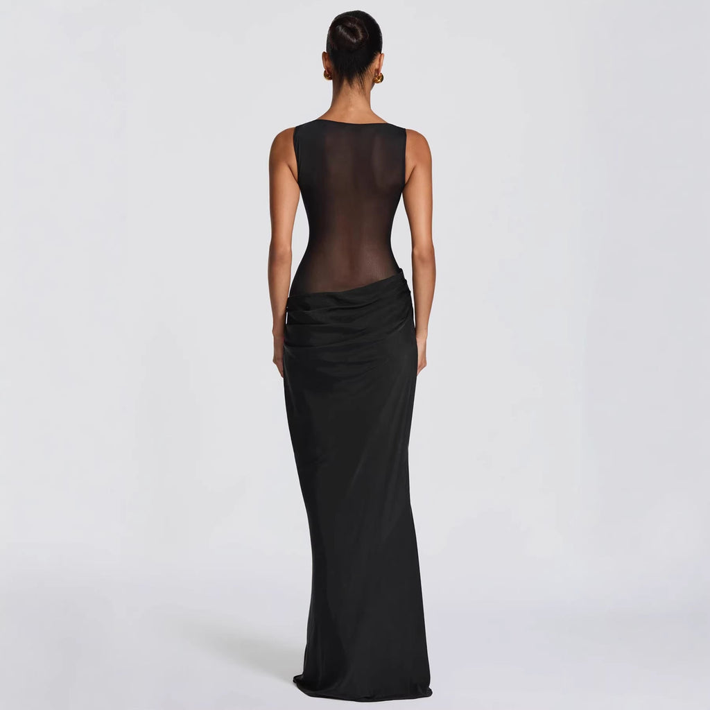 Damen Elegantes Abendkleid mit transparentem Oberteil und raffinierten Rüschen