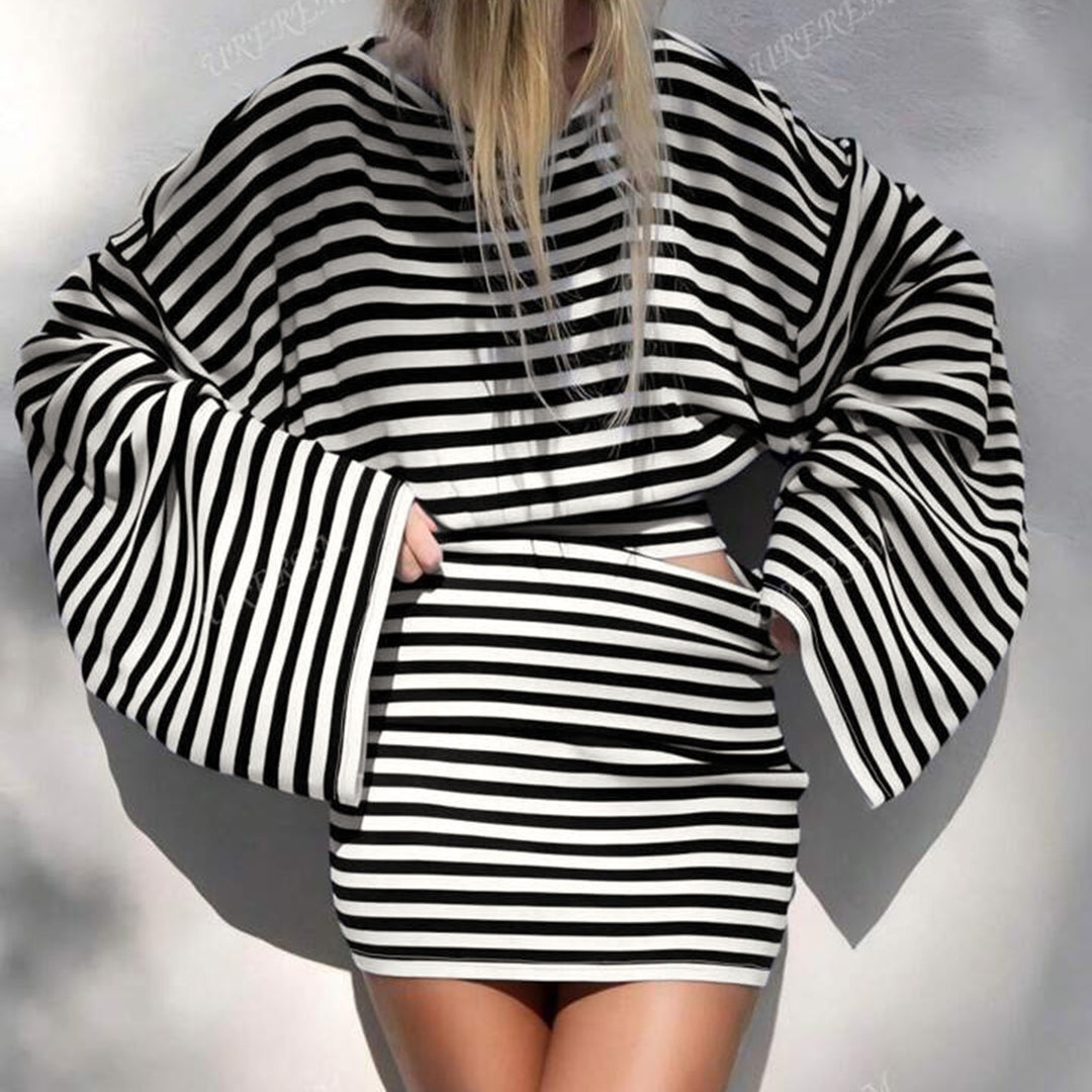 Damen nan gestreiftes Cut-Out-Longsleeve mit weitem Arm und taillierter Schichtung Shop Nory