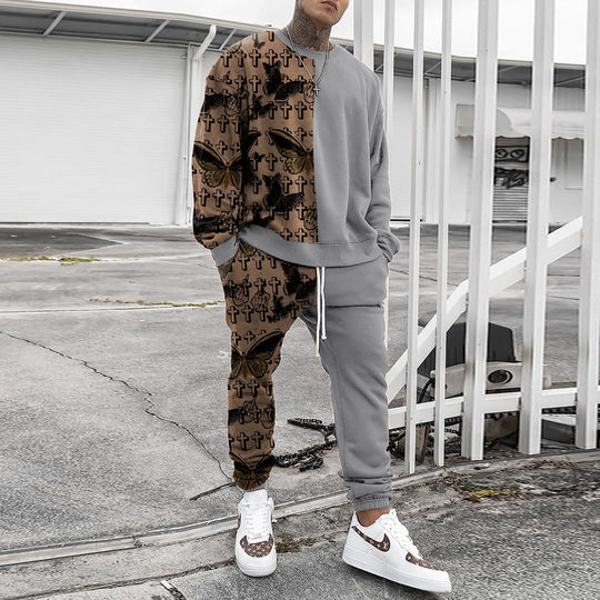 Herren Weit geschnittenes Freizeit-Set aus Baumwollfleece mit grafischem Frontprint und Kordel-Jogger Shop Nory