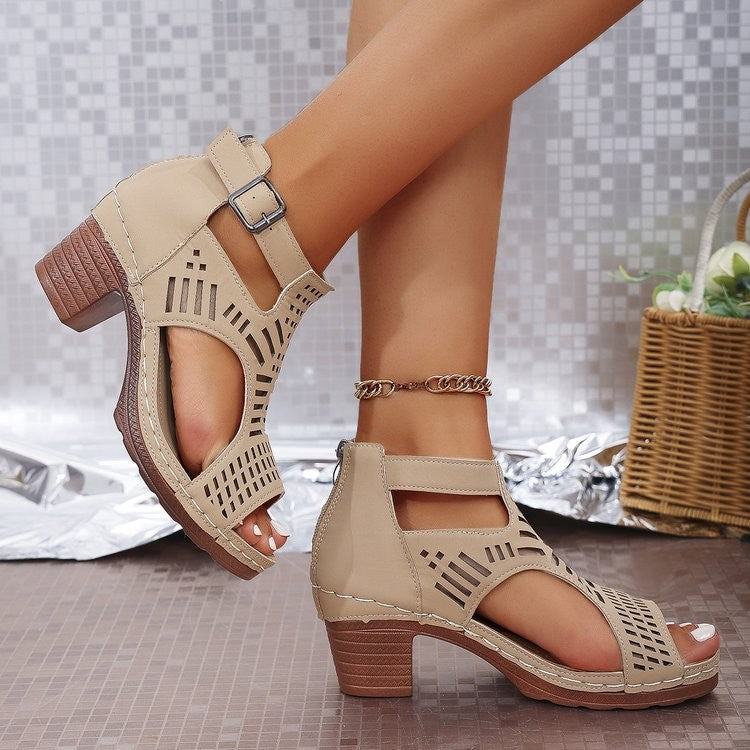 Damen Offene Sandaletten mit modischem Cut-Out Design und komfortablem Blockabsatz