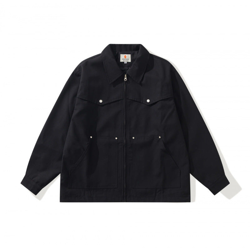 Unisex Kastige Worker-Überjacke aus Canvas mit durchgehendem Reißverschluss, Brustpattentasche und aufgesetzten Eingrifftaschen Shop Nory