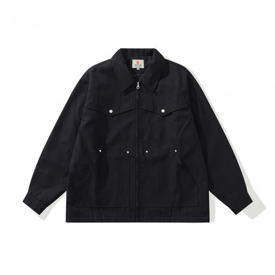 Unisex Kastige Worker-Überjacke aus Canvas mit durchgehendem Reißverschluss, Brustpattentasche und aufgesetzten Eingrifftaschen Shop Nory