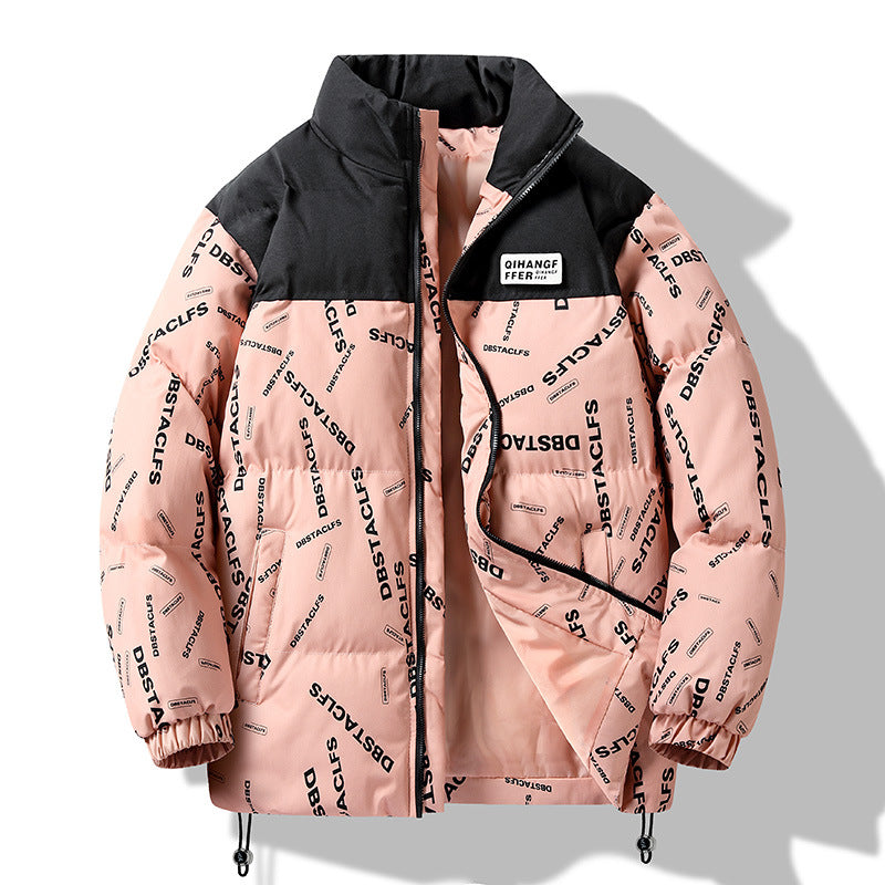 Herren Gepolsterte Steppjacke mit grafischem Schrift-Print, Stehkragen und verstellbarem Saum Shop Nory