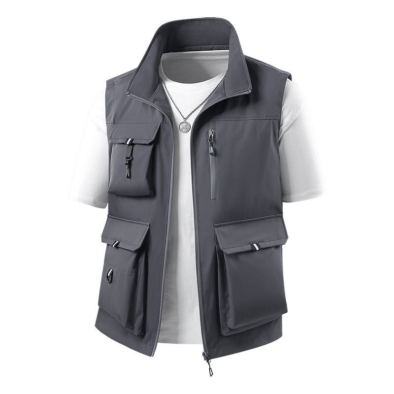 Herren Multifunktionale Outdoorweste mit mehreren Cargo-Taschen und Stehkragen Shop Nory