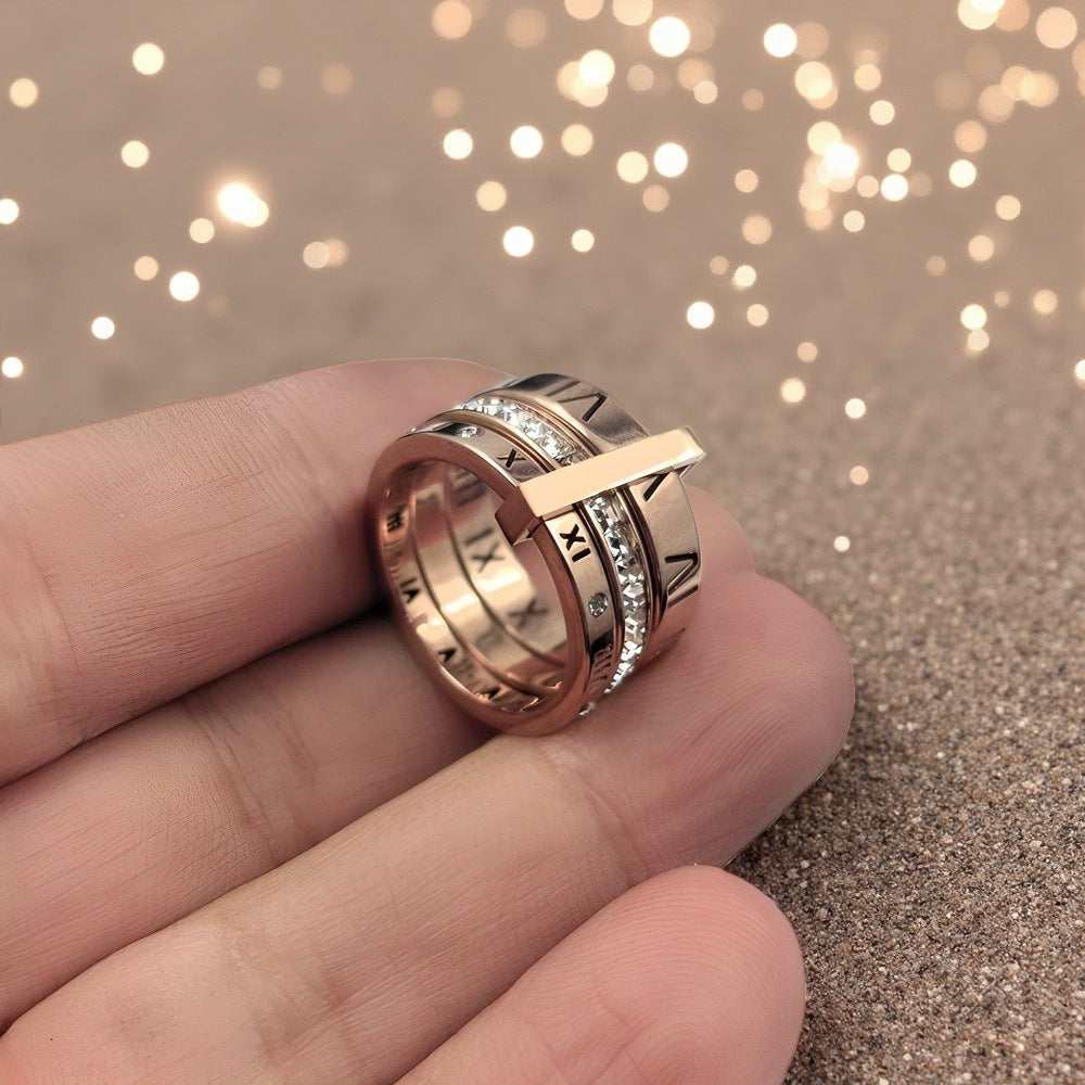 Herren Ring mit künstlerischem römischen Ziffern-Design und funkelnden Zirkonia Shop Nory