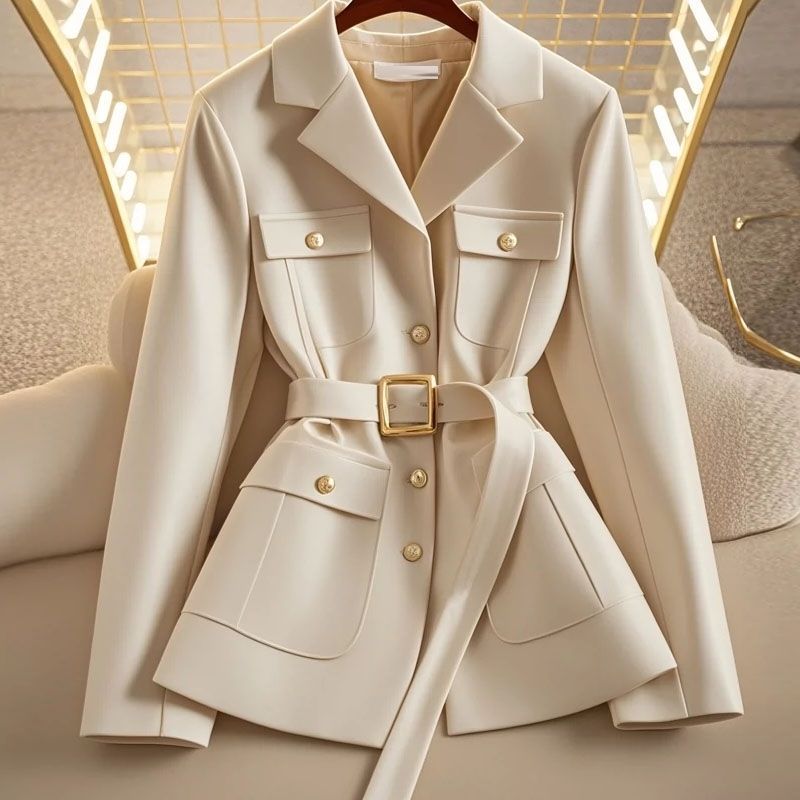 Damen Modischer Blazer mit Taillengürtel und Taschen Shop Nory