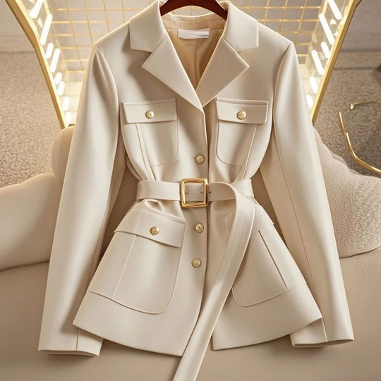 Damen Modischer Blazer mit Taillengürtel und Taschen Shop Nory