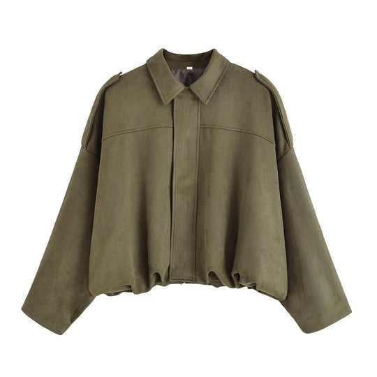 Damen Oversize Wildlederimitat-Kurzjacke Shop Nory